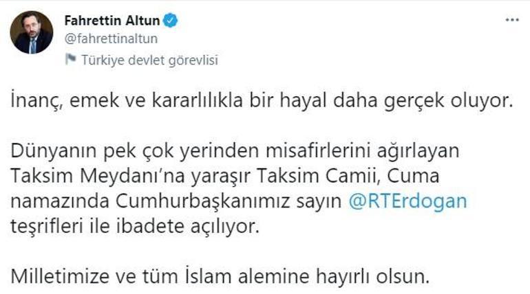 Son dakika... İletişim Başkanı Altundan Taksim Camii paylaşımı