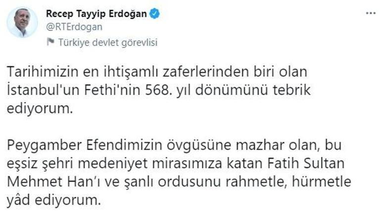 Cumhurbaşkanı Erdoğandan İstanbulun Fethi mesajı