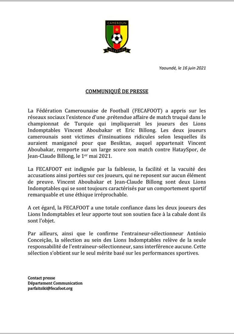 Son dakika - Kamerun Futbol Federasyonundan Aboubakar ve Billong hakkındaki iddialara sert cevap