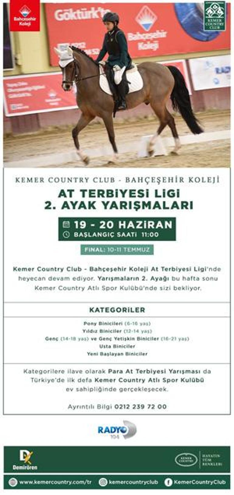 Kemer Country Club - Bahçeşehir Koleji At Terbiyesi Ligi Yarışmaları 19-20 haziran tarihlerinde 2. Ayak müsabakaları ile devam ediyor