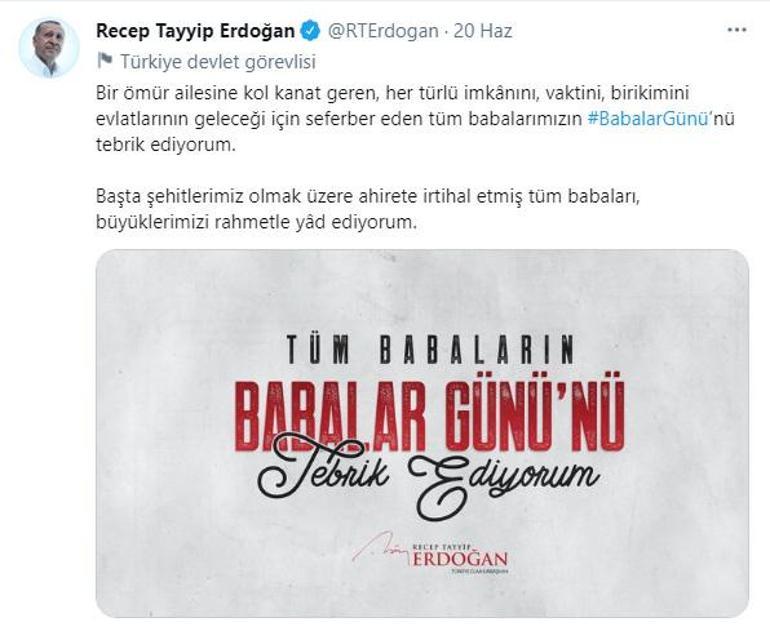 Cumhurbaşkanı Erdoğandan ‘Babalar Günü’ mesajı