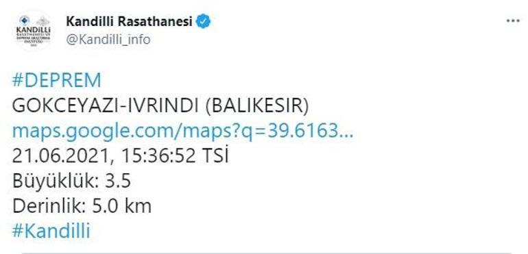 Son depremler... Balıkesirde 3.5 büyüklüğünde deprem