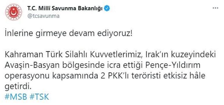 Avaşin-Basyan bölgesinde 2 PKKlı terörist etkisiz hâle getirildi