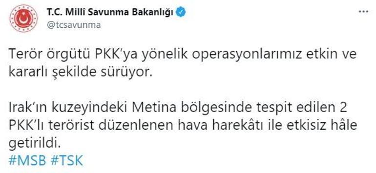 MSB duyurdu Metinada 2 terörist etkisiz hale getirildi