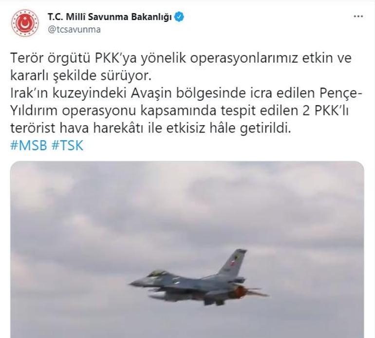 Son dakika... MSB duyurdu 2 PKKlı terörist etkisiz hale getirildi