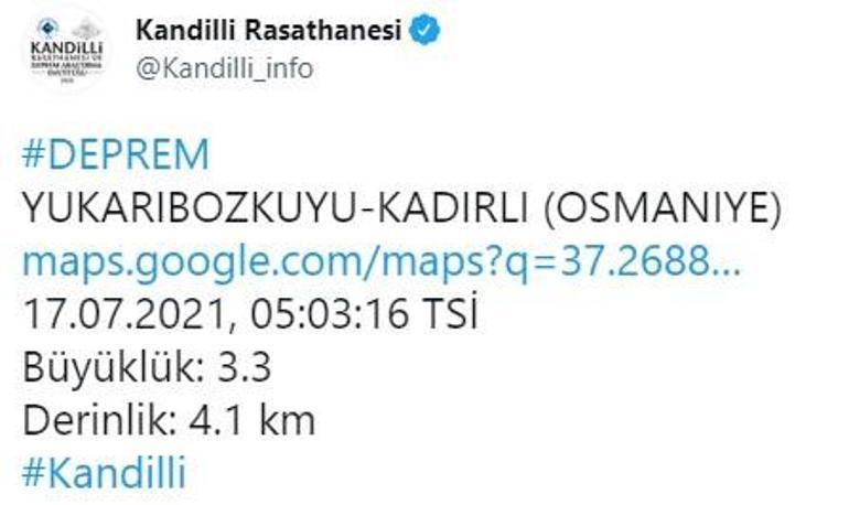 Son dakika haberi: Osmaniyede saat 05.03te deprem AFAD ve Kandilliden açıklamalar