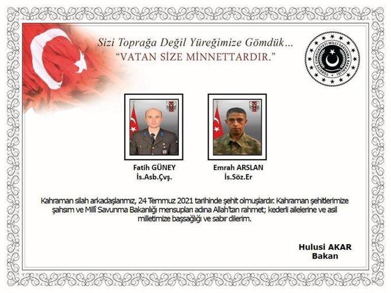 MSB acı haberi duyurdu: 2 asker şehit oldu