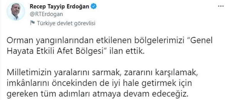 Son dakika... Cumhurbaşkanı Erdoğan duyurdu Yangın bölgeleri afet bölgesi ilan edildi