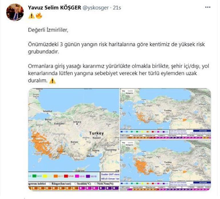Ege ve Antalya, yangın riskinde turuncu kategoride