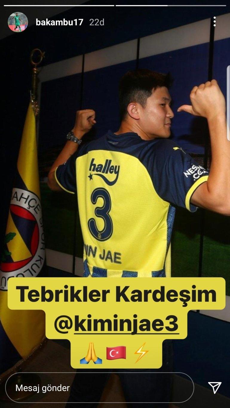 Cedric Bakambu, Fenerbahçenin yeni transferi Kim Min-Jaeyi tebrik etti