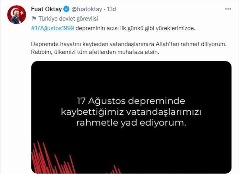 Fuat Oktaydan 17 Ağustos Marmara Depremi paylaşımı