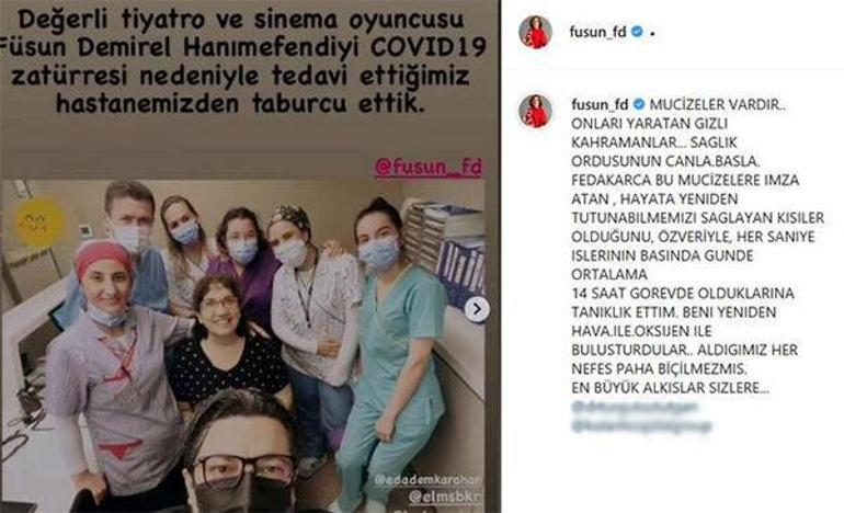 Koronavirüs atlatan Füsun Demirel taburcu oldu