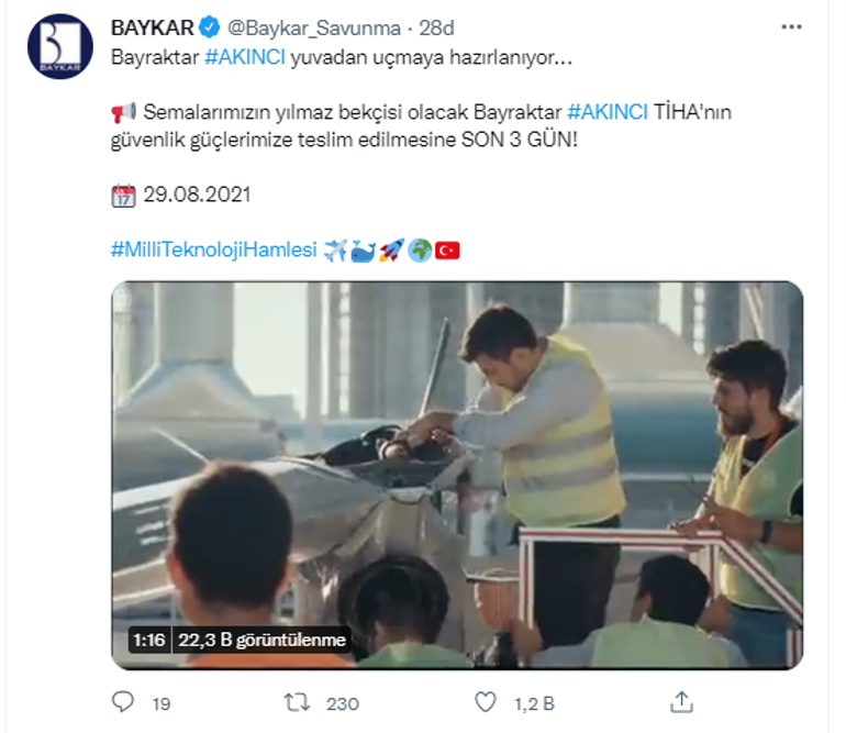 Baykardan Bayraktar AKINCI TİHA paylaşımı