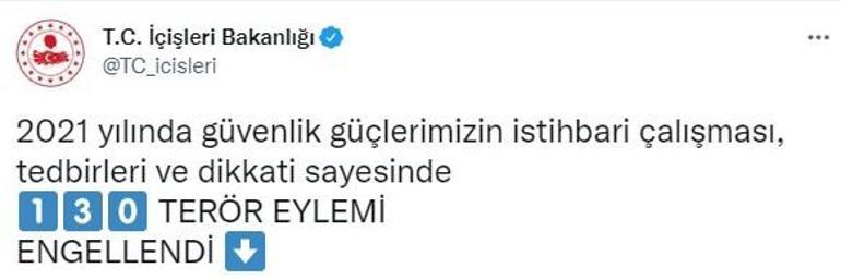 Bakanlık duyurdu 2021 yılında 130 terör eylemi engellendi