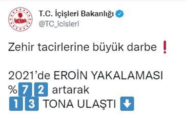 İçişleri: Bu yıl 13 ton eroin ele geçirildi