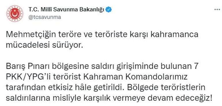 Barış Pınarı bölgesinde sıcak çatışma 7 PKKlı terörist vuruldu