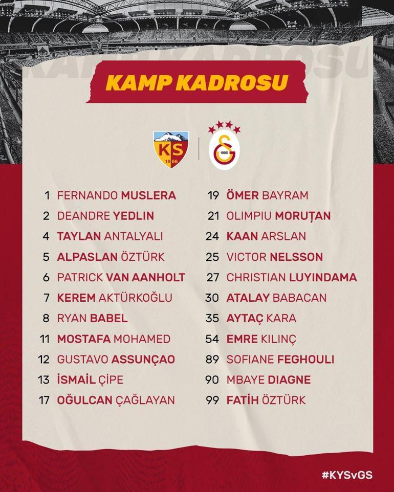 Son dakika: Galatasarayın Kayserispor kamp kadrosu belli oldu Diagne kadroda yer aldı