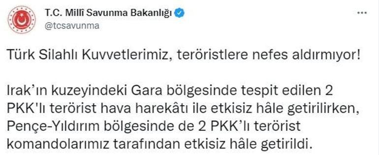 İki bölgede 4 PKKlı etkisiz hale getirildi