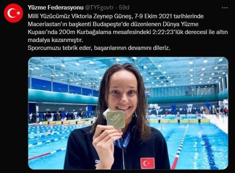 Milli yüzücü Viktoria Zeynep Güneşten altın madalya