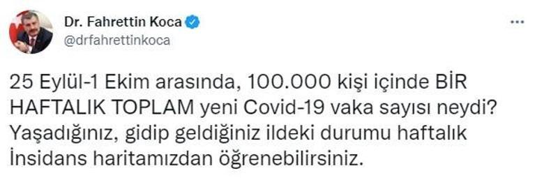 Son dakika... Bakan Koca haritayı paylaştı İşte il il haftalık vaka sayısı