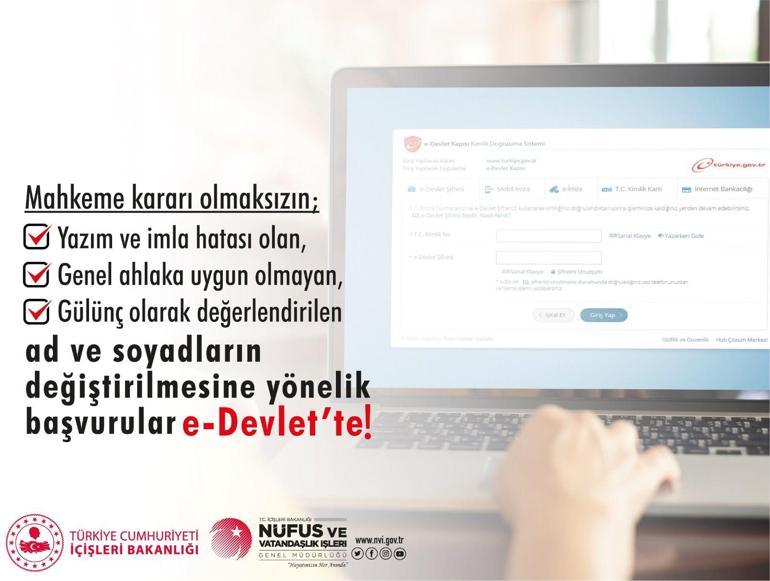 Son dakika Ad ve soyad değişikliği başvurusu e-Devlette