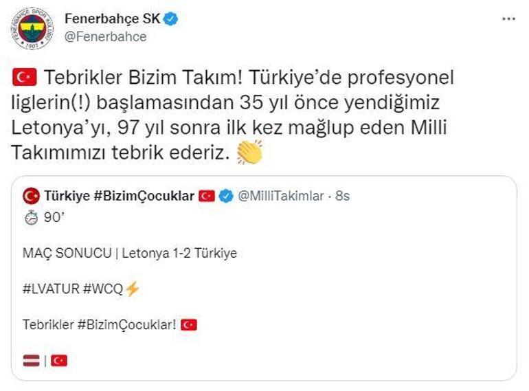 Fenerbahçeden Letonya maçı sonrası TFFye gönderme