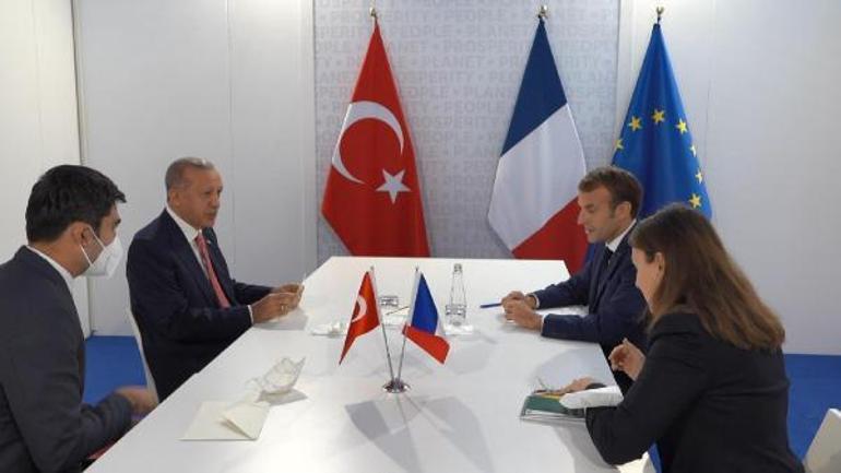 Son dakika Cumhurbaşkanı Erdoğan, Macron ile bir araya geldi