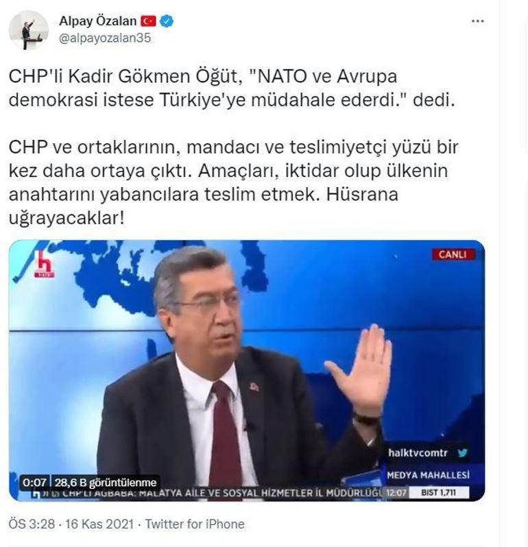 CHPli Öğütün NATO çıkışına AK Partili Özalandan tepki