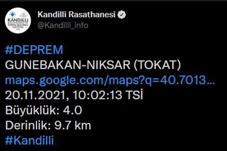 Son dakika... Tokatta 4.0 ve 3.6 büyüklüğünde depremler