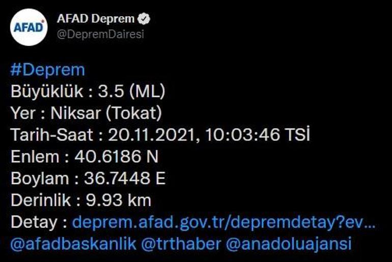 Son dakika... Tokatta 4.0 ve 3.6 büyüklüğünde depremler