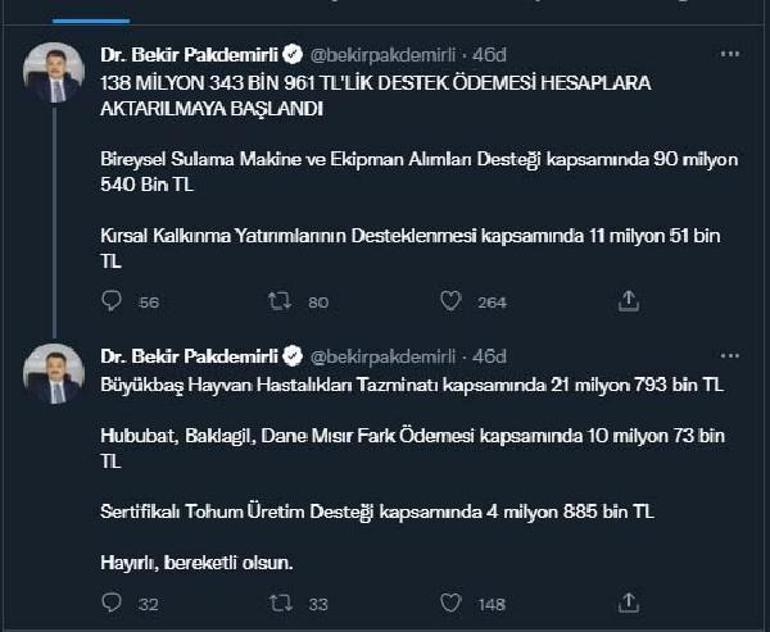 Bakan Pakdemirli açıkladı Ödemeler başladı