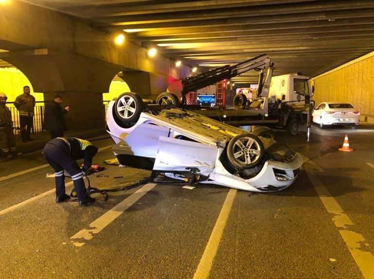 Takla atan otomobilin sürücüsü olay yerinden kaçtı