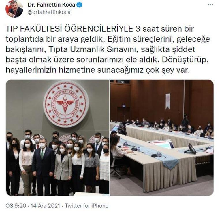 Bakan Koca tıp öğrencileriyle bir araya geldi