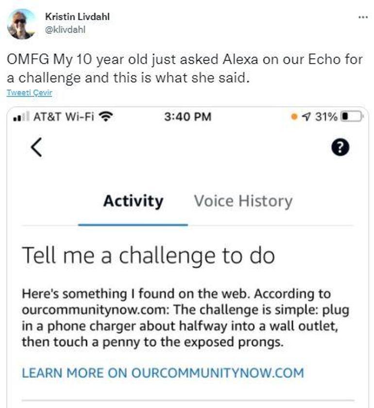 Amazonun sesli asistanı Alexa, bir çocuktan bozuk parayı prize takmasını istedi