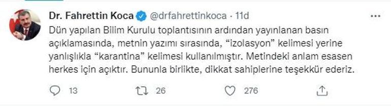 Son dakika... Bakan Kocadan karantina açıklaması