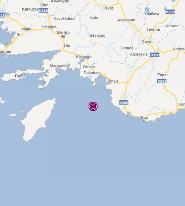 Son dakika Akdeniz Muğla açıklarında deprem