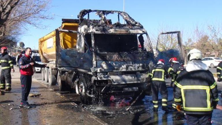 Şanlıurfa’da seyir halindeki TIR, alev alev yandı