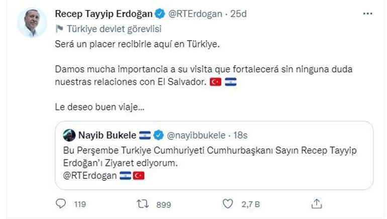 Erdoğandan Nayib Bukele mesajı: Büyük mutluluk duyacağız