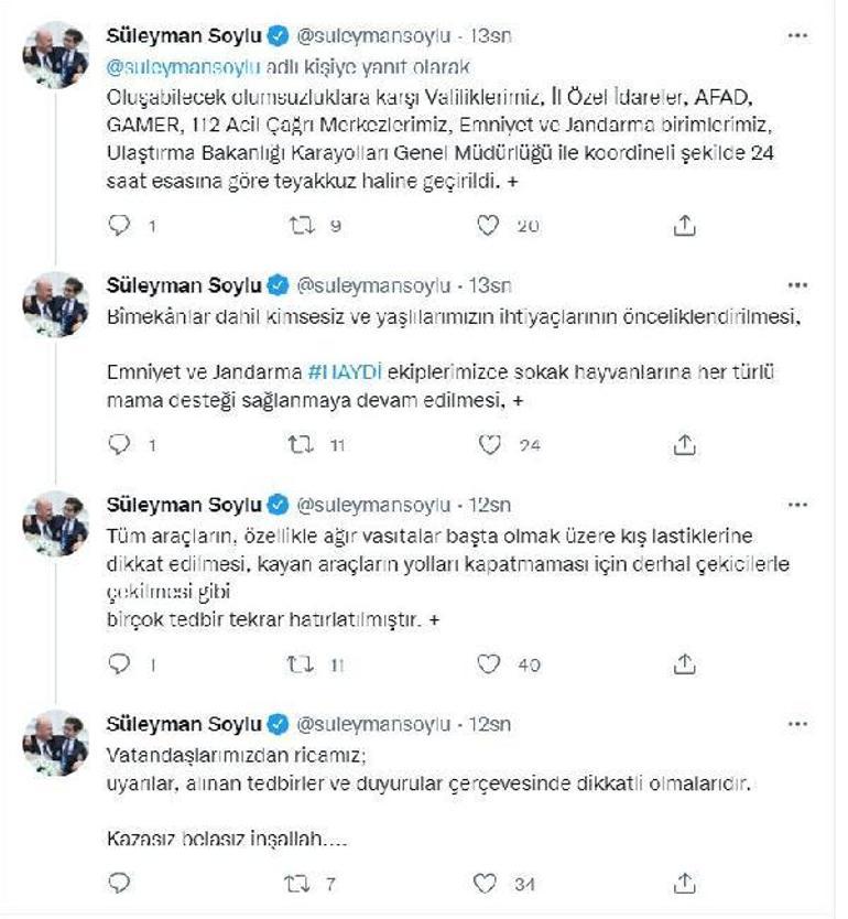 Soyludan kar yağışı açıklaması Teyakkuz haline geçildi