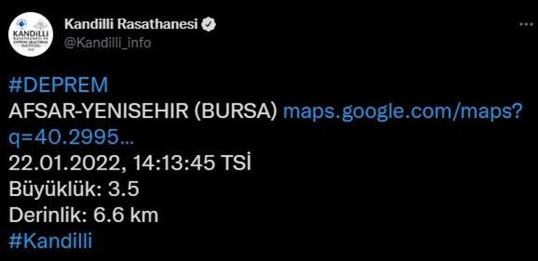 Bursada 3.7 büyüklüğünde deprem