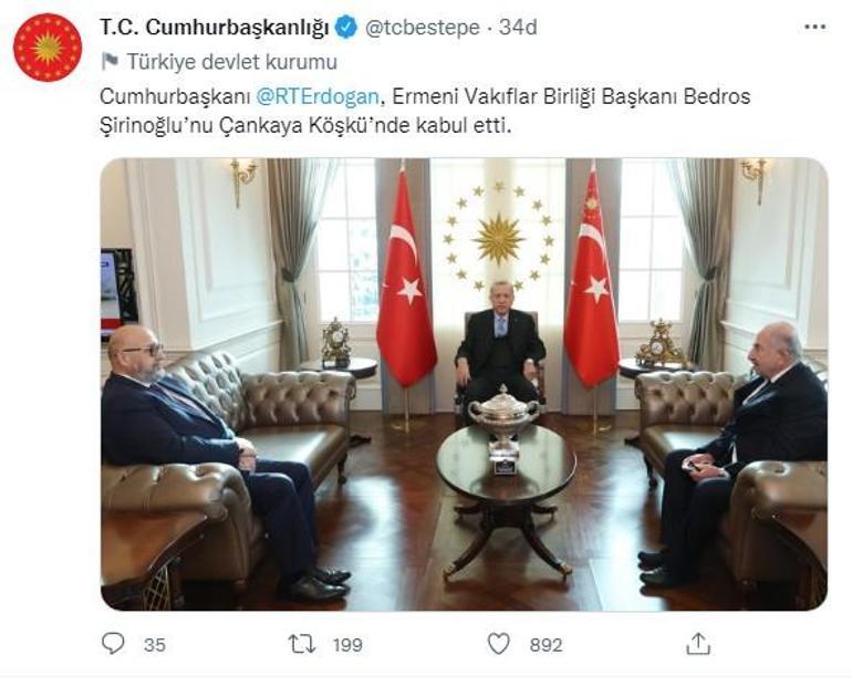 Cumhurbaşkanı Erdoğan, Ermeni Vakıflar Birliği Başkanı Şirinoğlu’nu kabul etti