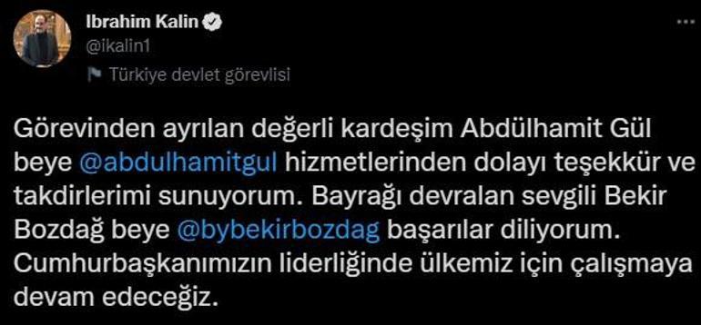 Cumhurbaşkanlığı Sözcüsü Kalın’dan Bakan Bozdağa tebrik mesajı