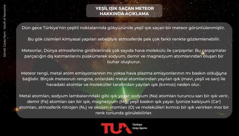 İstanbulda meteor heyecanı Türkiye Uzay Ajansından açıklama yapıldı