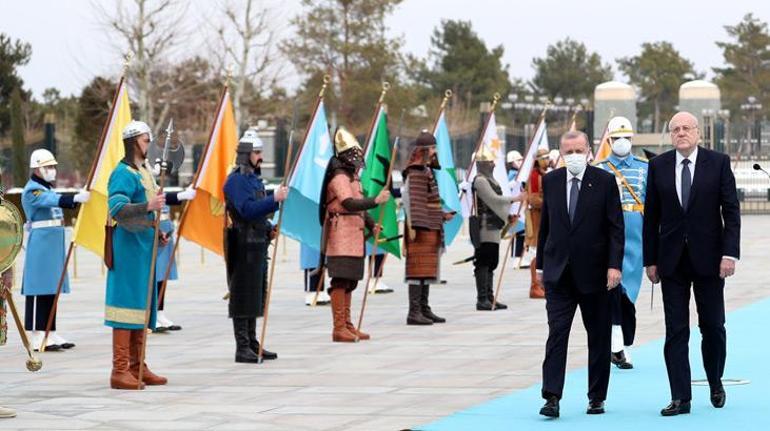 Cumhurbaşkanı Erdoğandan Lübnan Başbakanı Mikatiye resmi törenle karşılama