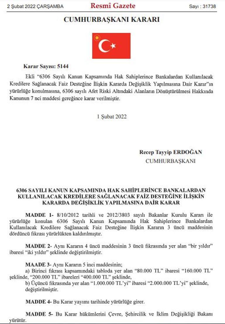 Erdoğan imzaladı Kentsel dönüşüm için devletin sağlayacağı faiz desteğinde limitler değişti