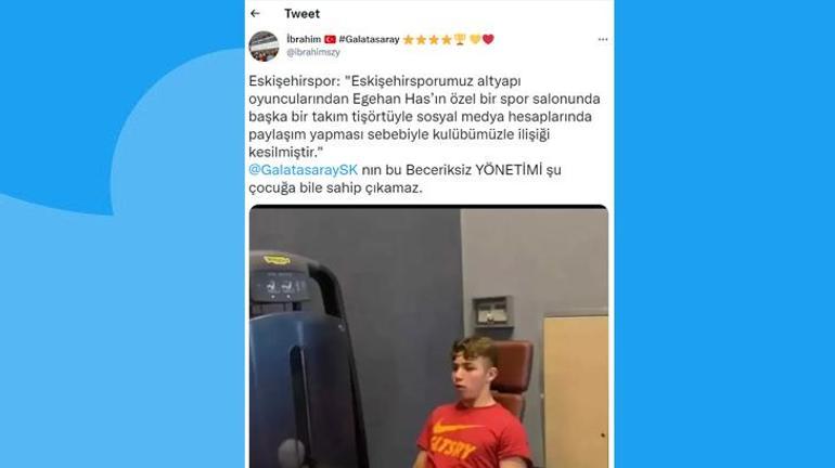 Eskişehirspor, Galatasaray tişörtüyle paylaşım yapan Egehan Hası gönderdi