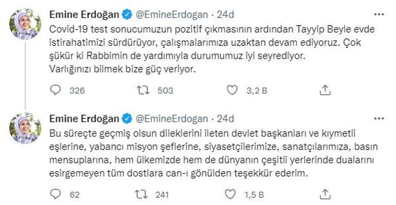 Emine Erdoğandan açıklama: Durumumuz iyi seyrediyor