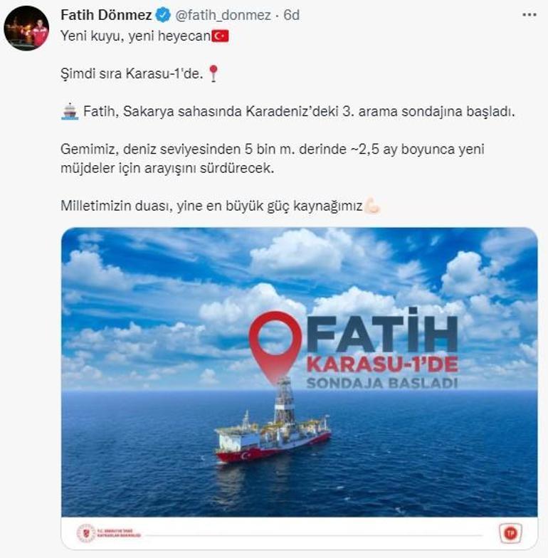 Bakan Dönmez duyurdu Fatih, Karadenizde üçüncü sondaja başladı
