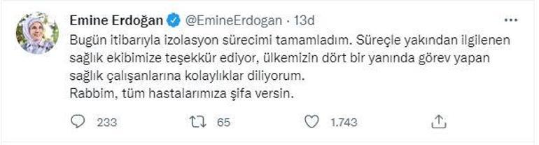 Son dakika Emine Erdoğan koronavirüsü atlattı