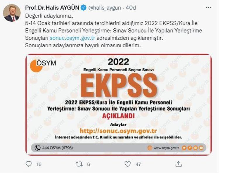 EKPSS sonuçları açıklandı